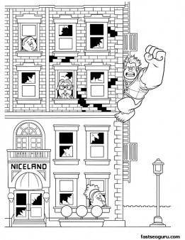 Printable wreck it Ralph destroys Niceland coloring pages