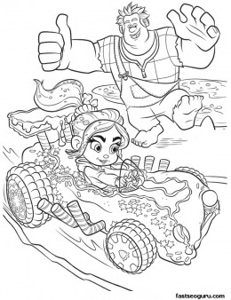 Printable Wreck-It Ralph cheering for Vanellope coloring page