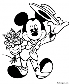 Printable disney valentine colorng pages with Mickey Mouse