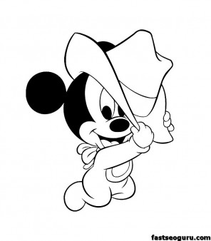 Mickey mouse baby playing cowboy coloring pages