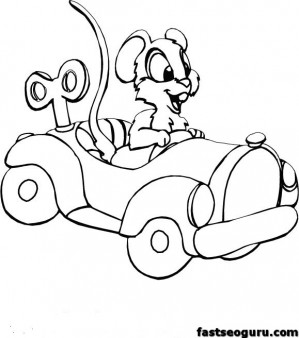 Printable coloring pages Mouse Driving Car