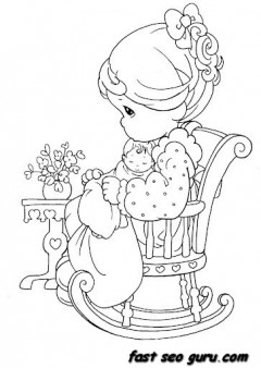 Precious Moments girl sitting on chair coloring pages