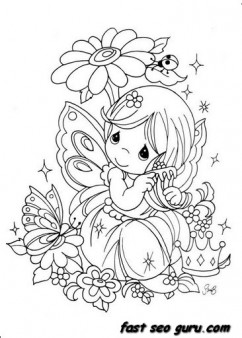 Precious Moments girl with flowers coloring pages - Printable Coloring