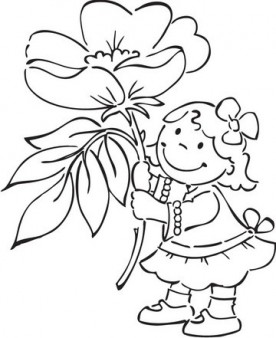 Print out girl with spring flowers Windflower coloring pages