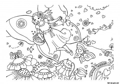 Printable Valentine day fairy colouring page