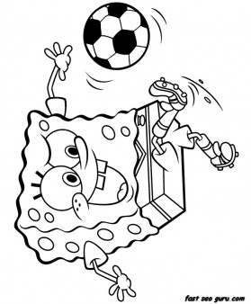 Print out Spongebob playing soccer coloring page