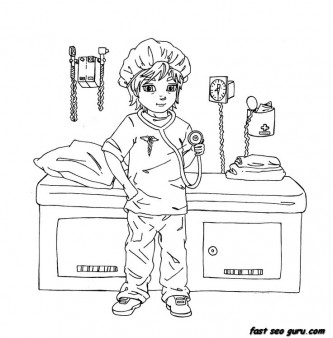 Printable girl playing as a doctor coloring pages
