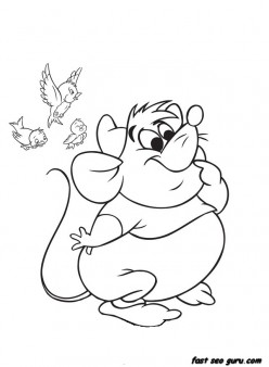 Printable disney characters Cinderellas Mice and Birds coloring pages
