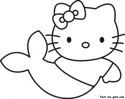 Prin out Hello Kitty Little Mermaid Coloring in Page - Free Kids