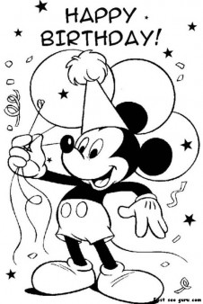 Printable  mickey mouse disney happy birthday coloring pages