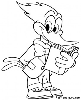 Prinable cartoon woodpecker coloring pages