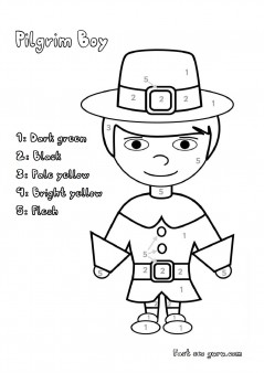 Printable thanksgiving pilgrim colour by Number
