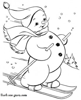 print out snowman on skis coloring page