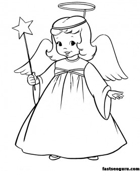 Christmas Angel and Star printable coloring pages