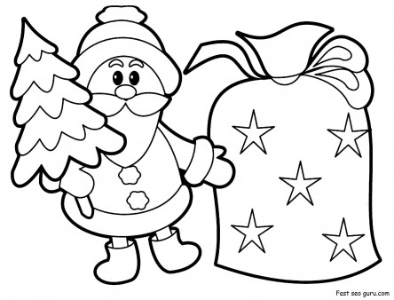 Printable christmas Santa Claus with sack pack coloring pages