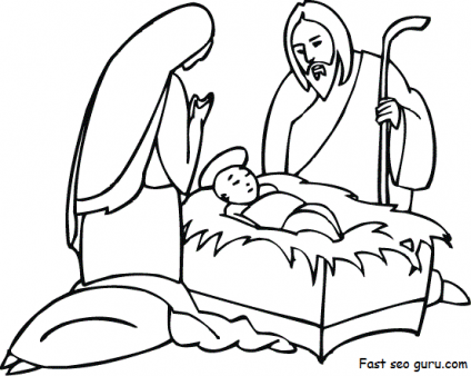 Printable christmas Jesus Is Born manger coloring pages