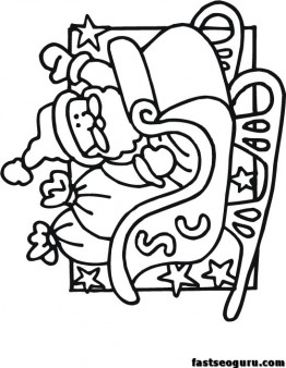 Printable Santa Sleigh coloring pages for kids