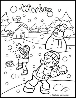 Printable kid snowball fight game coloring pages - Free Kids Coloring