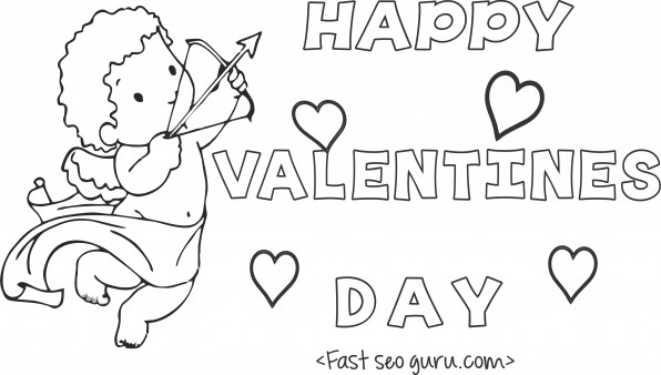 Print out happy valentines day cupid coloring card