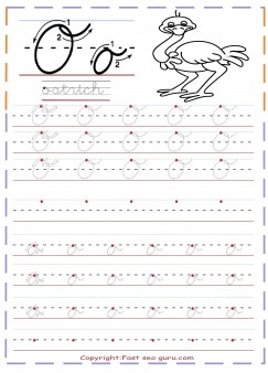 cursive handwriting tracing worksheets letter o for ostrich