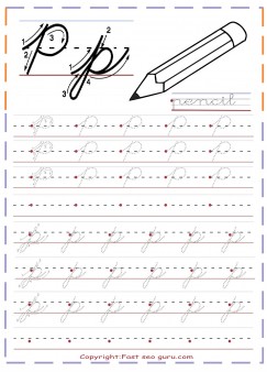 cursive handwriting tracing worksheets letter p for pencil