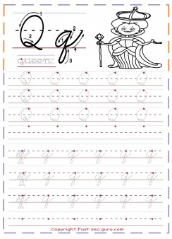 cursive handwriting tracing worksheets letter q for queen