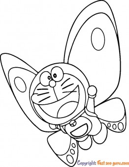 Coloring in sheets doraemon butterfly to print
