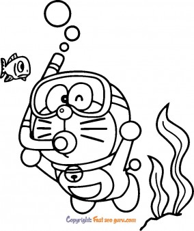 Doraemon coloring book scuba diving to print