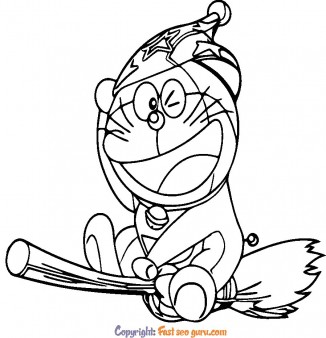 doraemon halloween flying on broom coloring pages
