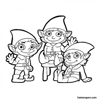 Elf waves to children coloring pages print out
