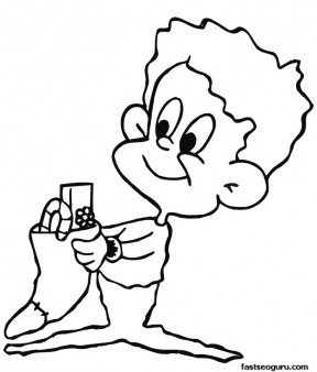 Boy holding christmas stocking printable coloring pages