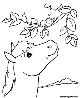 Printable coloring pages Animal Pony at tree