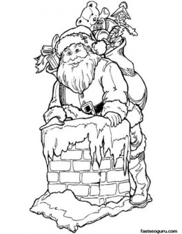 Printable Santa Claus goes down the chimney coloring pages