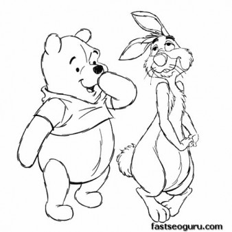 Coloring pages print out kids Winnie the Pooh and Rabbit