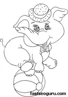 Printabel coloring pages happy baby elephant on circus ball
