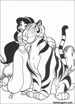 Print out Disney Characters Aladdin princess and tiger coloring page