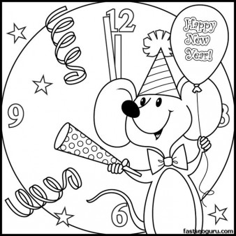 Printabel coloring pages new year mouse
