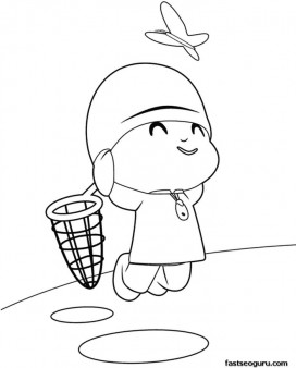 Print out coloring pages Pocoyo and a butterfly 