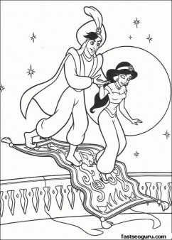 Print out Disney Characters Aladdin magic carpet coloring page