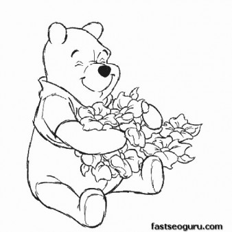 Printable coloring pages for kids Winnie the Pooh with flower