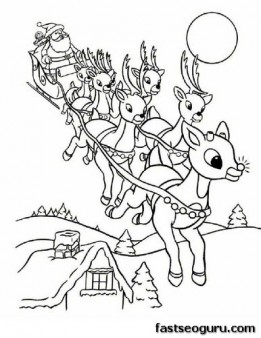 Free Printable coloring pages Reindeer and santa