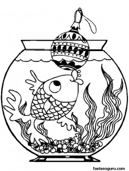 Printable Fish with Christmas decorations coloring pages