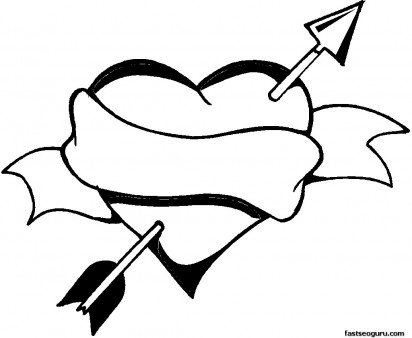 Valentines Day Heart And Arrow Coloring Page