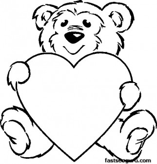 Printable coloring pageValentines Day Teddy Bear with Heart for girls