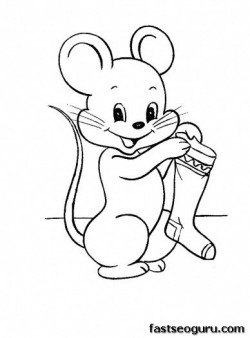 Printable Mouse with Christmas Stocking coloring page