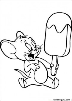 Printable cartoon jerry with ice coloring page
