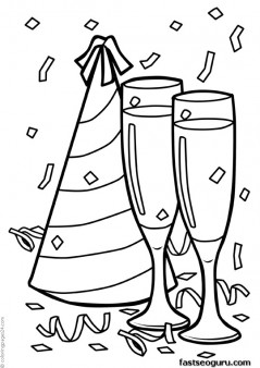 Printable Happy new year celebration coloring page