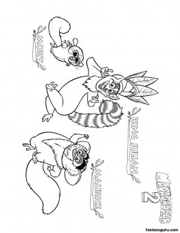 Printable Madagascar 3 King Julian Maurice and Mort coloring page
