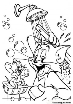 Printable Tom And Jerry takes a shower coloring page
