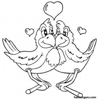 Free Printable Valentines Day two birds are in love coloring page